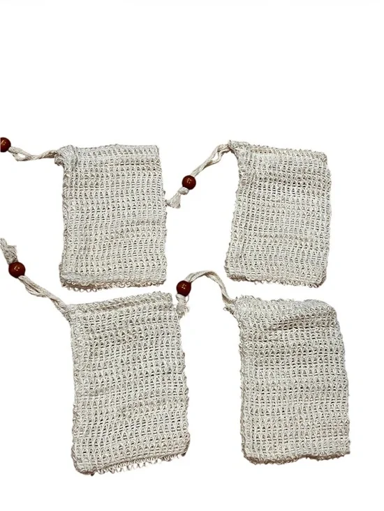 Handmade Crochet Drawstring Soap Bags - Natural Cream