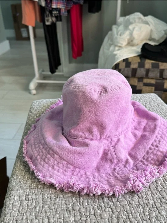 Anthropologie Lilac Frayed-Edge Bucket Hat