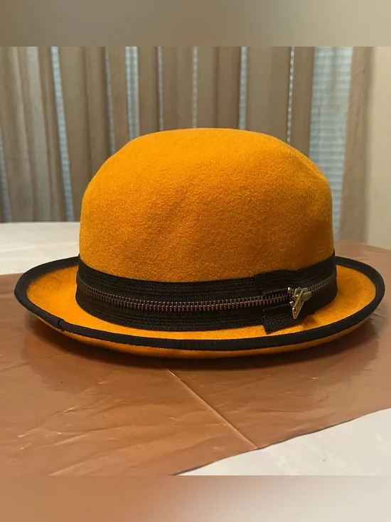 Womens Felt Bowler Hat with Zipper Trim
