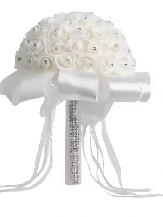 White Bridal Rose Pomander with Satin Ribbon Handle