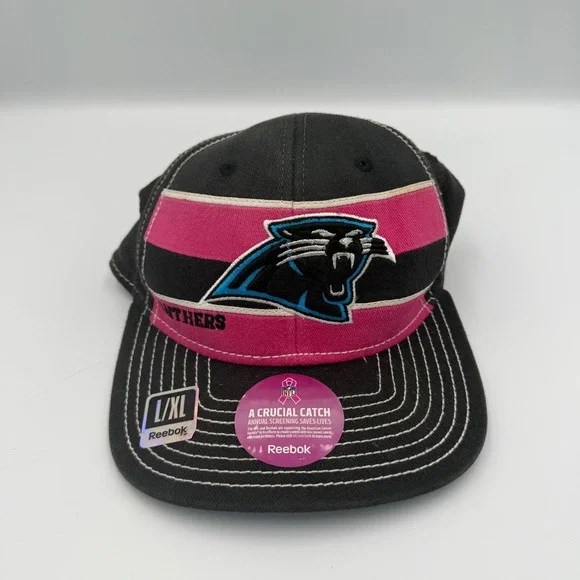 Reebok Carolina Panthers NFL Crucial Catch Pink Hat L/XL On Field Cap