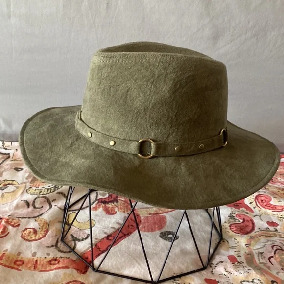Bohemian Army Green Hat 100% Polyester Gold Hardware