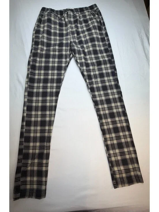 Urban Outfitters Men's Pajama Pants Straight Plaid Flat Front Size L Black White