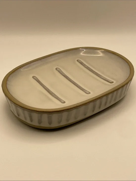 Hearth & Hand with Magnolia Stoneware Soap Dish with Tan Rim
