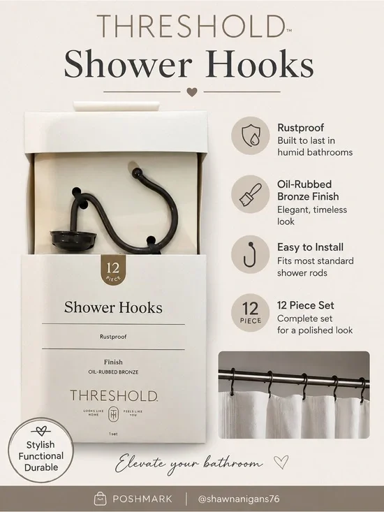 Threshold Oil-Rubbed Bronze Shower Hooks - Brown