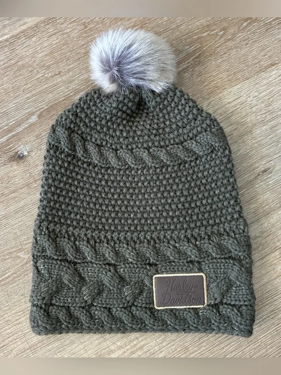 Harley-Davidson Olive Green Beanie Features A Textured Cable Knit