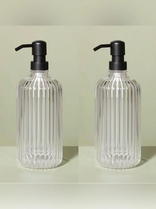 Hearth & Hand Clear Acrylic Refillable Dispenser Bathroom Accessory Set (2) NWT