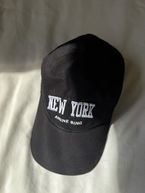 Anine Bing Black 'New York' Embroidered Baseball Cap
