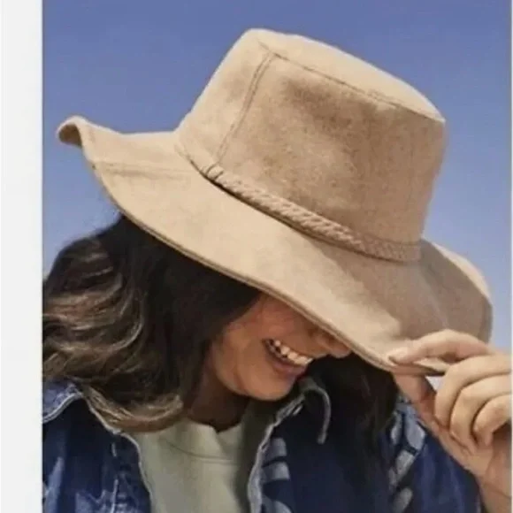 NWT ASN Harper Floppy Hat Tan Felt FabFitFun Boho Anthropology Packable Wide $68