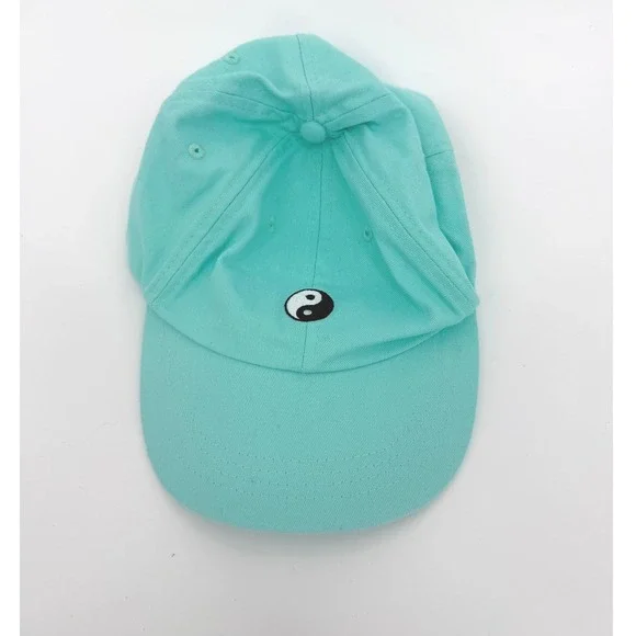 Yin Yang Embroidered Mint Green Cotton Baseball Cap Adjustable Hat One Size