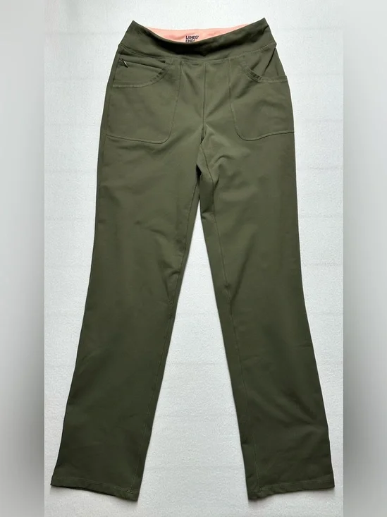 Lands’ End Women’s Pants XS/T – Olive Green Stretch Straight‑Leg 33” Inseam