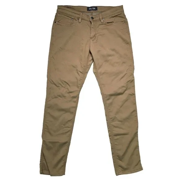 DU/ER No Sweat N2X Slim Fit Taper Pants Stretch 32x32 Men's Beige Chino DUER