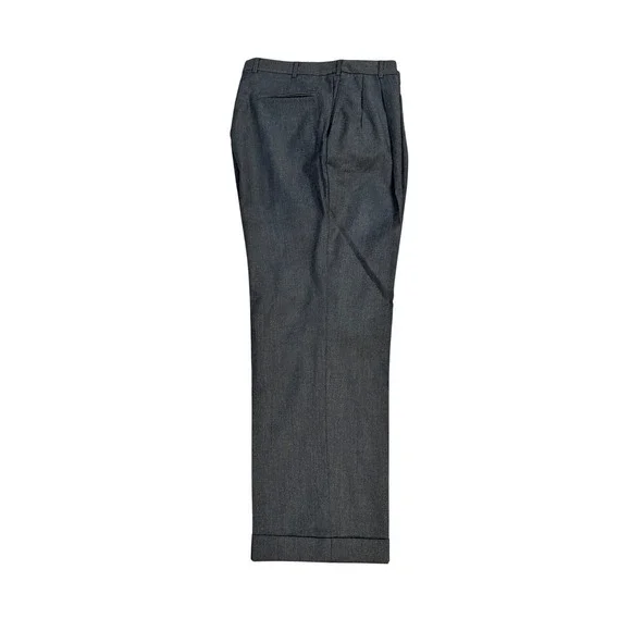 Berle Mens Charcoal Grey Super 100s Worsted Wool Pleated Cuffed Dress Pants 36R