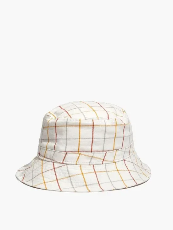 Madewell Linen-Cotton Reversible Short-Brimmed Bucket Hat - Cream/Windowpane