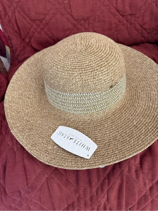 White Stag Tan Straw Sun Hat with Metallic Accent