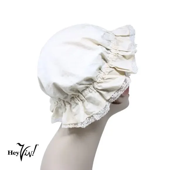 Vintage Off White Cotton Lace Trim Colonial or Victorian Maid Mop Cap - Hey Viv