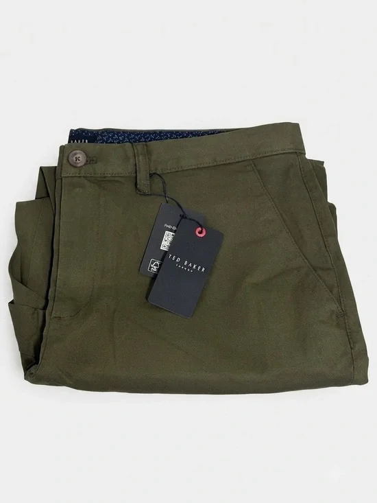 NWT Ted Baker London Regular Fit Textured Chino Trouser - Olive Khaki Size 36R