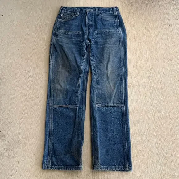 Carhartt denim blue jean double knee work wear carpenter pants