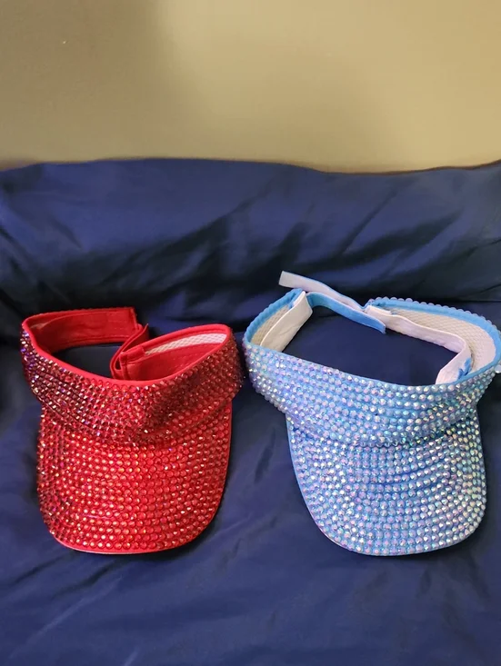 Sparkling Visors - Red and Light Blue Rhinestone Sun Visors
