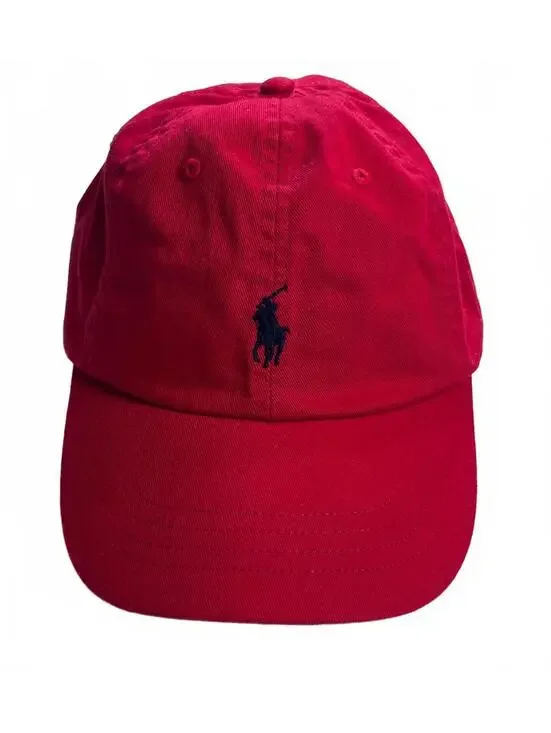 Polo Ralph Lauren Red Cotton Chino Baseball Cap Hat Navy Blue Pony Logo Strap OS