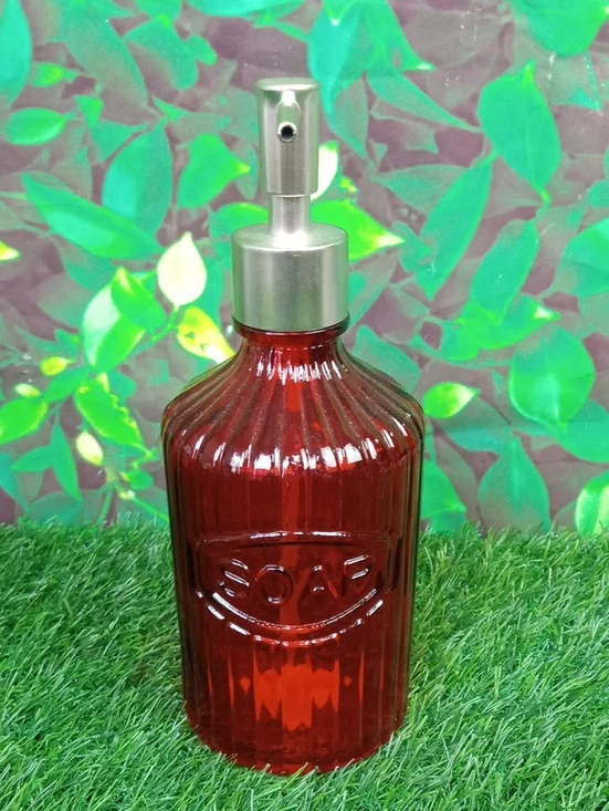 🏠 Red & Yellow Clear Glass Soap Dispenser Bottle