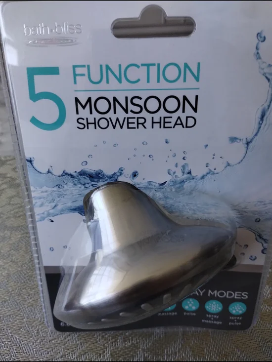 bath bliss Monsoon 5-Function Shower Head - Brushed Silver