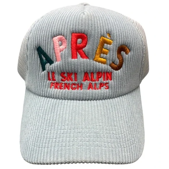 Worn West Après Le Ski Alpin French Alps Corduroy Trucker Hat Sky Blue NWT