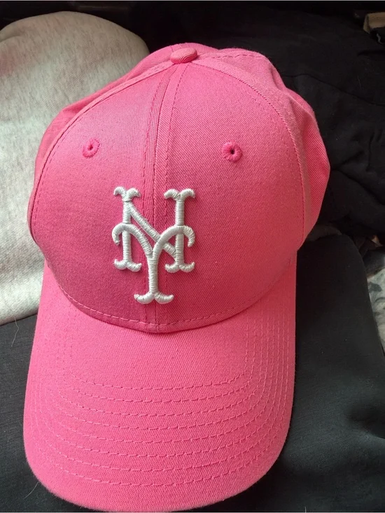 Pink NY Baseball Cap with Raised White Logo