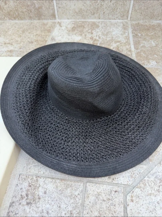 J.Crew Black Crochet Straw Sun Hat