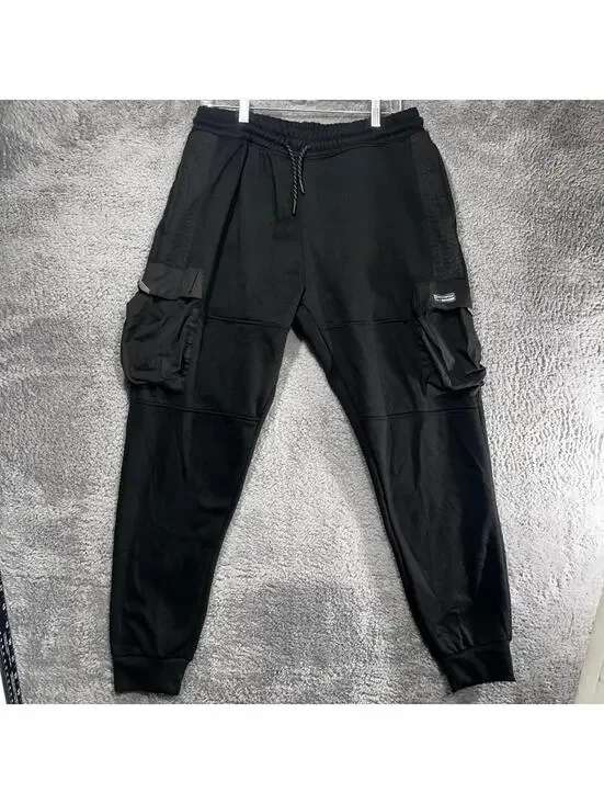 Southpole Cargo Jogger Mens L Black Fleece Lined Mixed Media Streetwear Pants