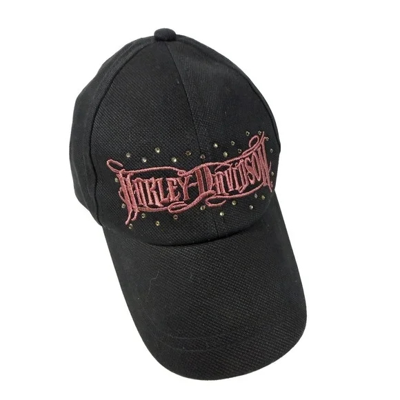 Harley-Davidson Women's Black Pink Rhinestone Logo Adjustable Baseball Cap Hat