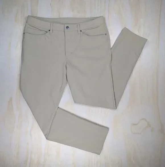 Lululemon Men's 34 ABC 5-Pocket Pant Khaki Tan Warpstreme Flawed