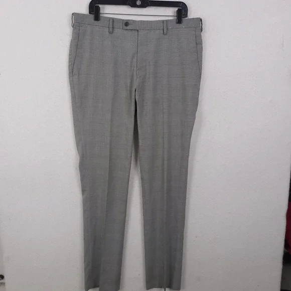 Uniqlo Kando Pants Men 35x34 Grey Glen Plaid Performance Dress Trousers Slim Fit