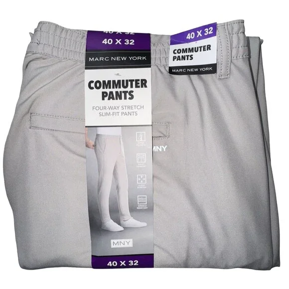 Marc New York Mens Pants Size 40x32 Gray Men's 4-Way Stretch Slim-Fit Commuter