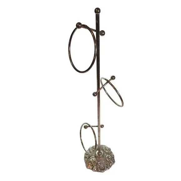 Vintage 3-Ring Small Hand Towel Holder Metal Silver Tone Counter Stand 15.25in