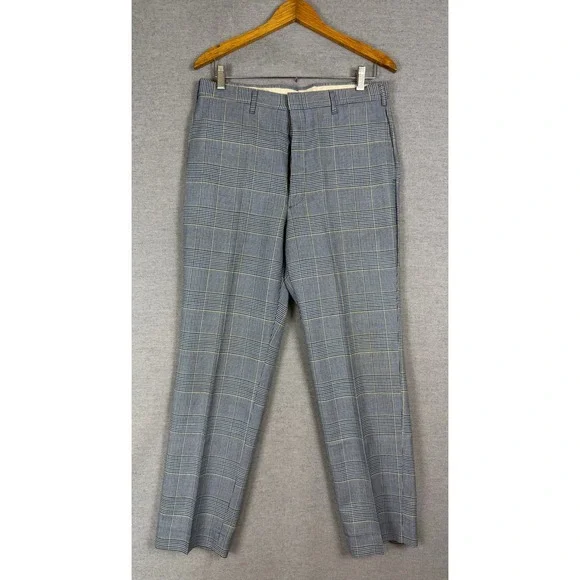 Vintage Farah Mens‎ Blue Glen Plaid Trousers Made in USA Talon Zip 32x29