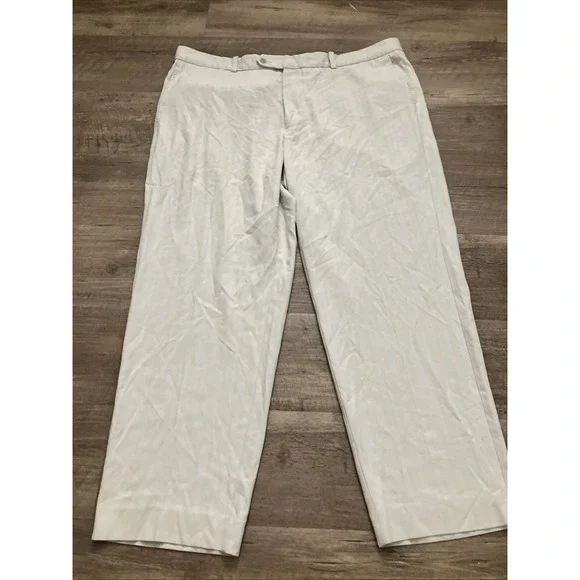 Tommy Bahama Dress Pants Mens 42x30 Tan Silk Blend Herringbone Trousers