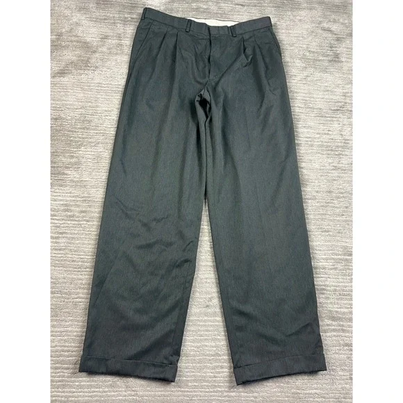 Farah Dress Pants Mens 36x32 Gray Double Pleated Cuffed Straight Leg Trousers