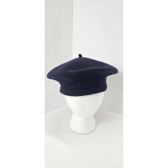 Vintage Navy Blue 100% Wool Beret Hat Made In Czechoslovakia French‎ Style Cap