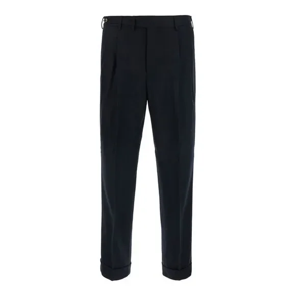 Pt Torino Men Carrot 2 Pleat Pants With Pockets And Black Hems For Men