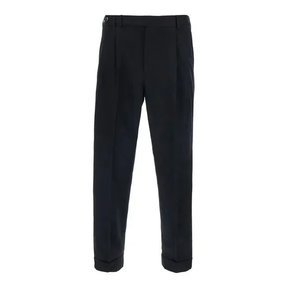 Pt Torino Men Carrot 2 Pleat Pants With Two Pleats In Black Tech Fabric For Men