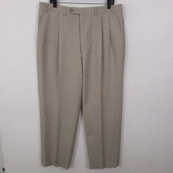 Canali Dress Pants Pleated Trousers Mens 36x28 Tan Wool Made in Italy Luxury