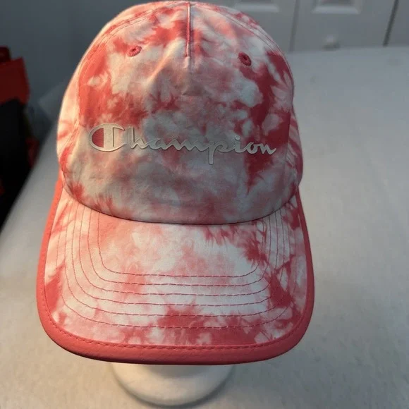Champion Hat Cap Strap Back Pink White Tie Dye Adjustable Streetwear  Workout