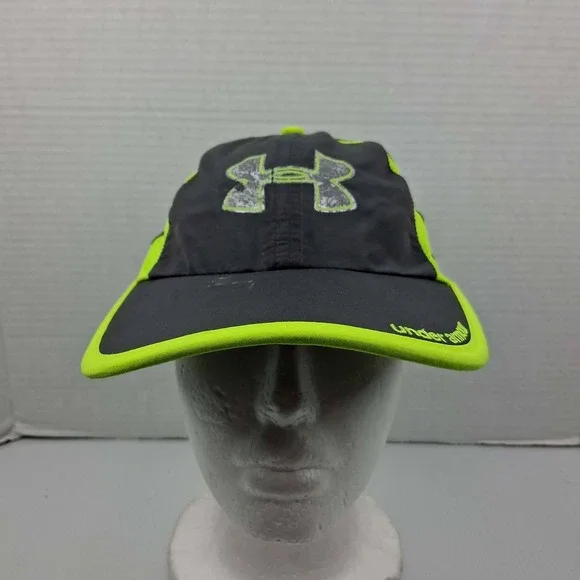 Under Armour Womens HeatGear Running‎ Hat Gray Neon Green Adjustable OSFA