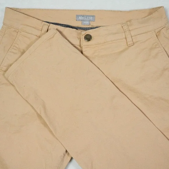 Ash & Erie Mens Everyday Chino Pants Tan Khaki Slim Fit 31x29 (Measures 31x26.5)
