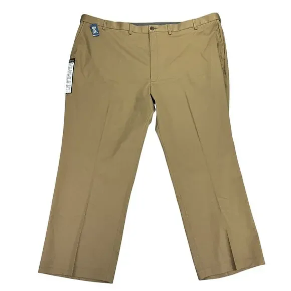 Haggar Mens Premium No Iron Classic Fit Stretch Dress Pants British Khaki 50x29