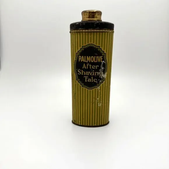 Vintage Palmolive After Shave Talc Powder Tin Can with Product.
