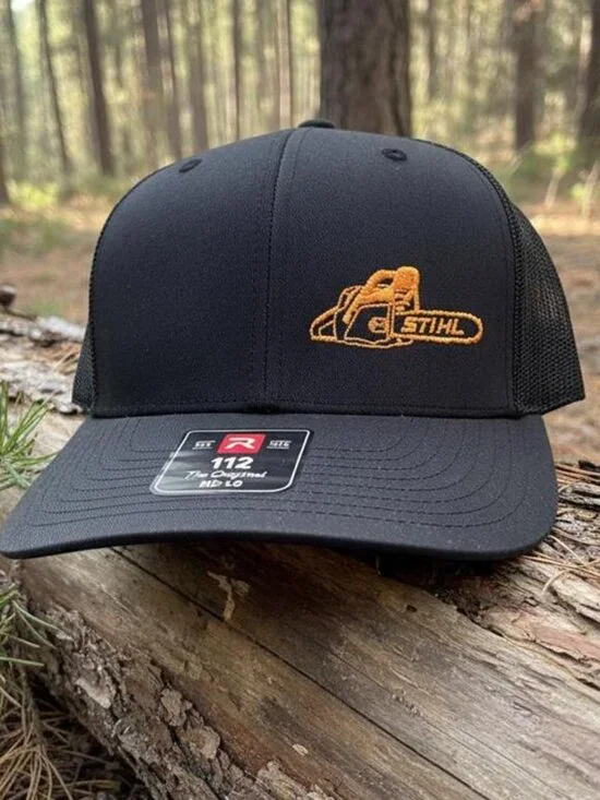 Retro Chainsaw Power Tool Trucker Hat Vintage Orange Logging Richardson 112 80s