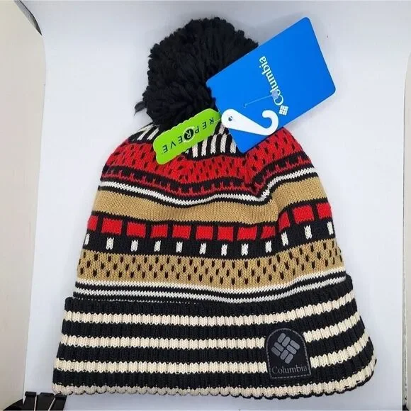 Columbia knit beanie Palmer Peak Pom Pom unisex printed fleece lined hat