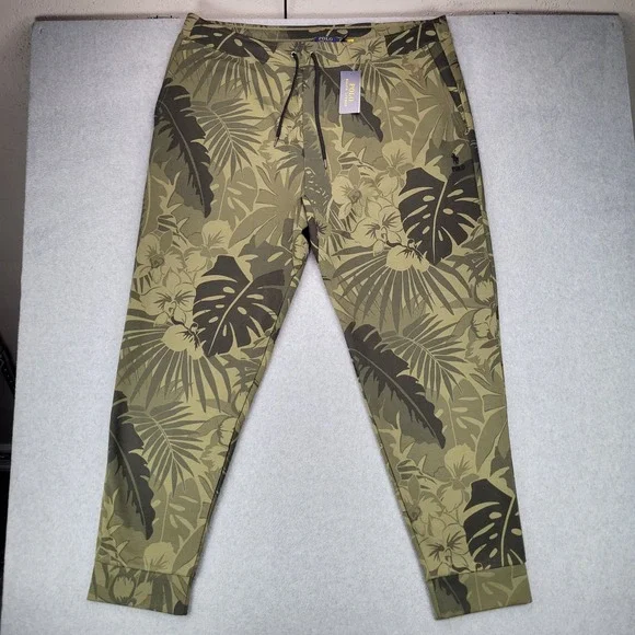 Polo Ralph Lauren Jogger Pants Mens 2XLT Green Tropical Floral Leaf Print NWT